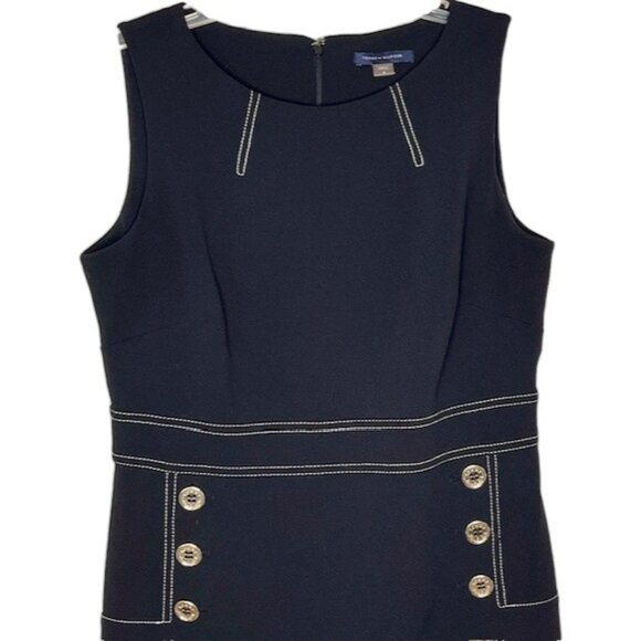 Tommy Hilfiger Sleeveless Crepe Summer Dress with Button Accents - Black - 8 - Picture 3 of 9